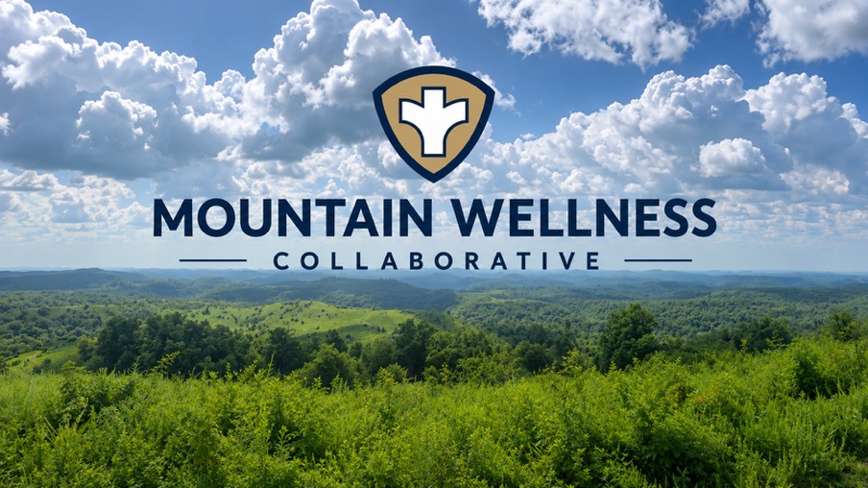 Mountain Wellness Collaborative logo over a view of green Eastern Kentucky hills